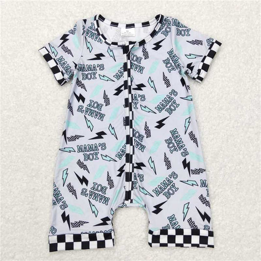 USA Warehouse (IN STOCK) SR0563 Plaid short sleeves mama's boy thunder baby romper