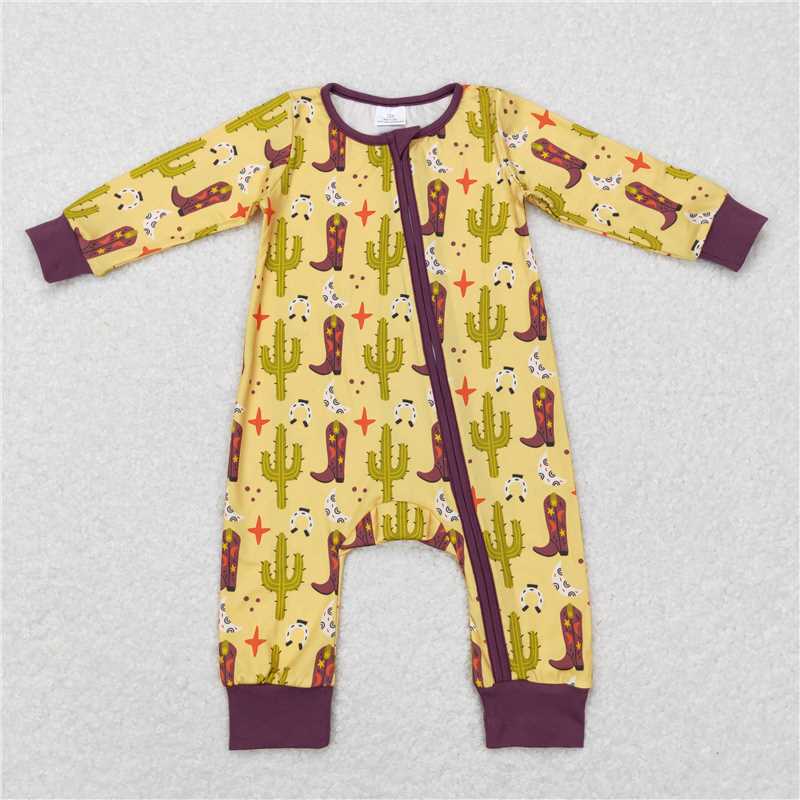 RTS LR0766 Boots Cactus Star Moon Yellow Zipper Long Sleeve Bodysuit