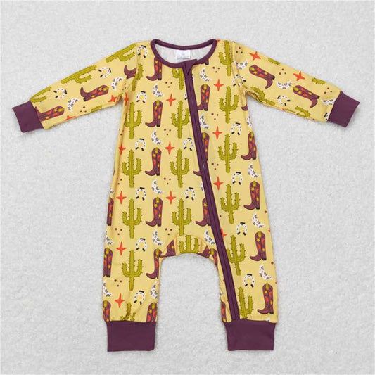 RTS LR0766 Boots Cactus Star Moon Yellow Zipper Long Sleeve Bodysuit