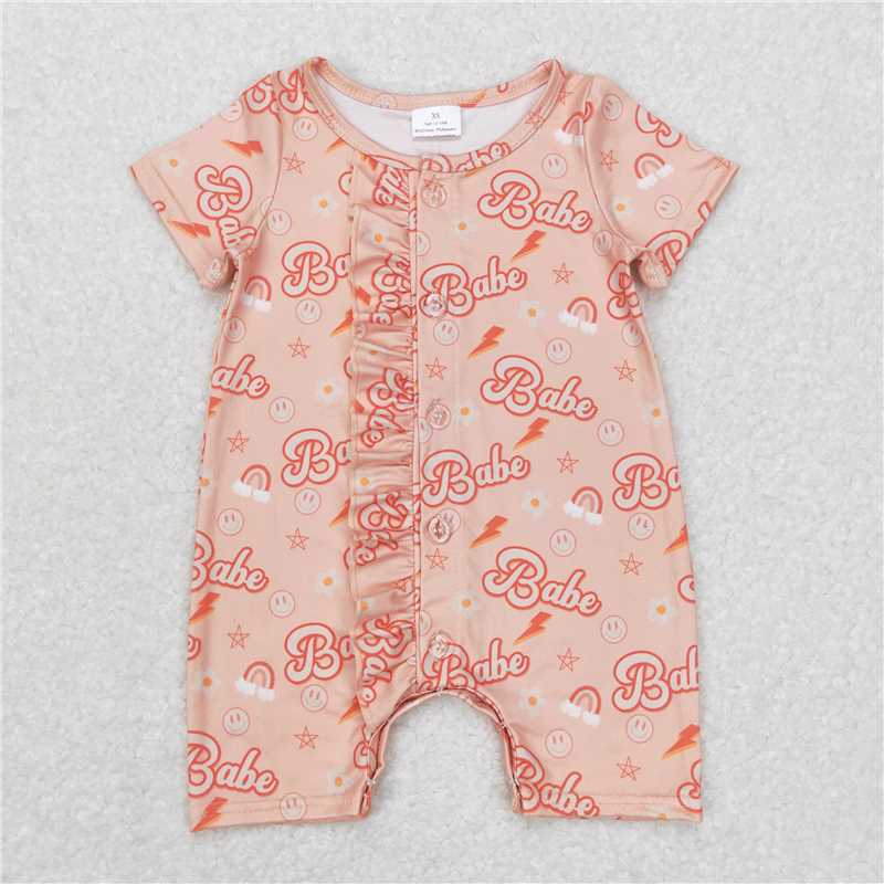 SR0525  Baby Girls Ruffle Babe Western Short Sleeve Rompers