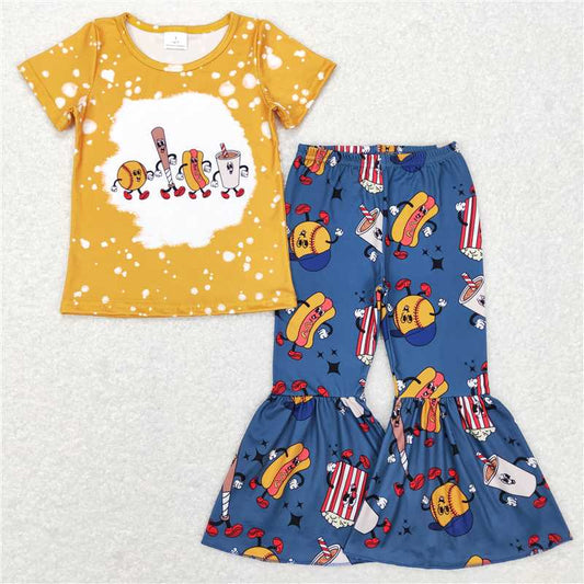 GSPO0965 Cartoon baseball yellow short-sleeved blue trousers suit