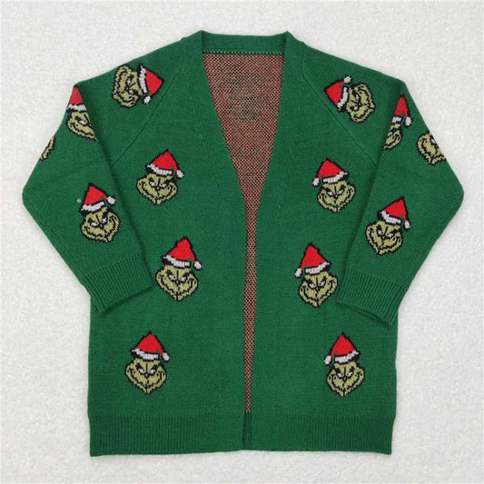 GT0371  Baby Girls Green Christmas Frog Long Sleeve Sweaters