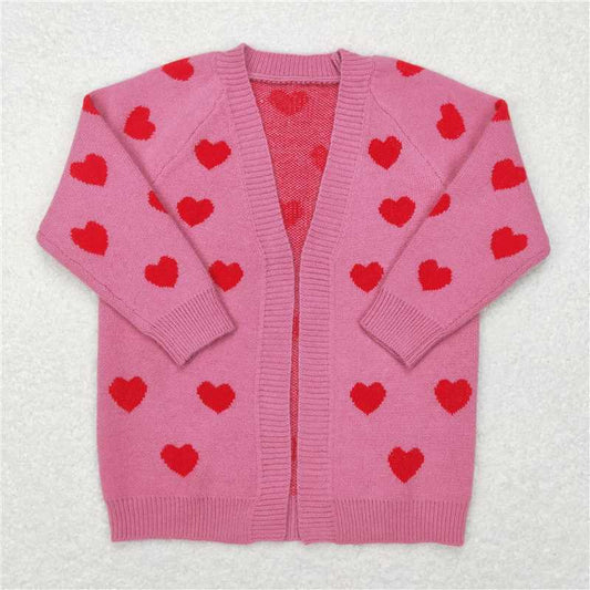12.20 RTS NO MOQ （In stock）Matching Valentines GT0372 Baby Girls Valentines Hearts Pink Long Sleeve Sweaters