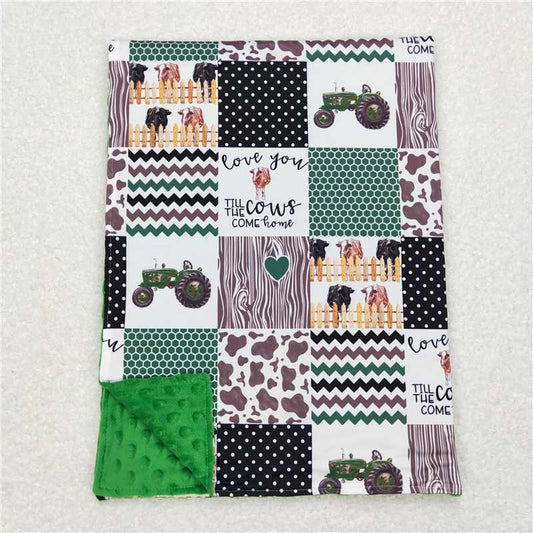 BL0096  Baby Kids Farm Tractors Minky Blankets