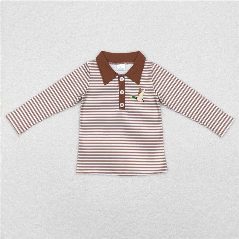 BT0404   Baby Boys Brown Stripes Duck Tee Shirts Pullovers Tops