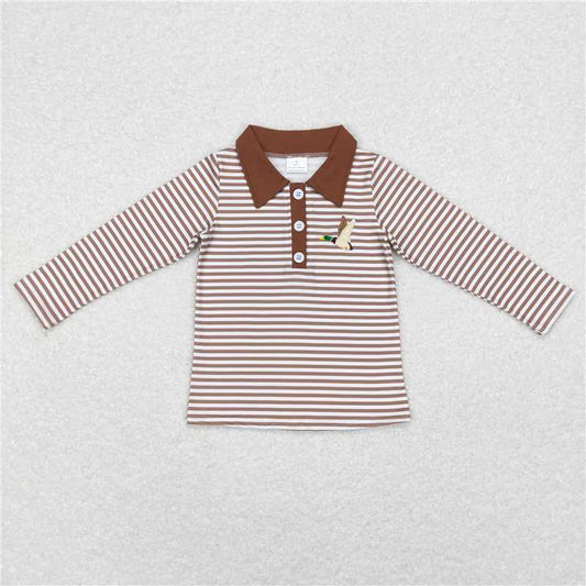 BT0404   Baby Boys Brown Stripes Duck Tee Shirts Pullovers Tops
