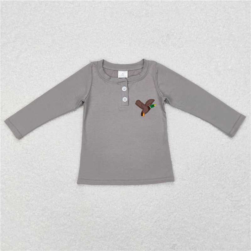 GT0353  Baby Boys Grey Mallard Duck Long Sleeve Tee Shirts Tops