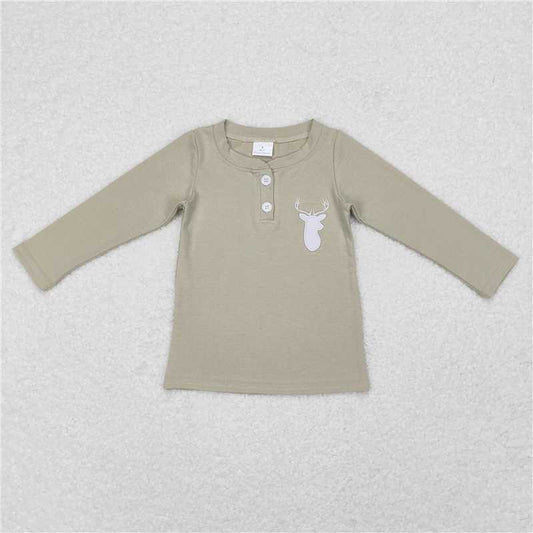 GT0352  Baby Boys Light Green Deer Long Sleeve Tee Shirts Tops