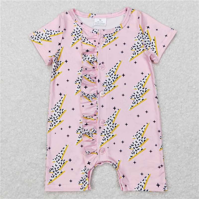 SR0523 Baby Girls Ruffle Thunder Western Short Sleeve Rompers