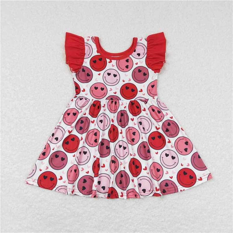 GSD0513 Red flutter sleeves heart smile girls valentine's dress