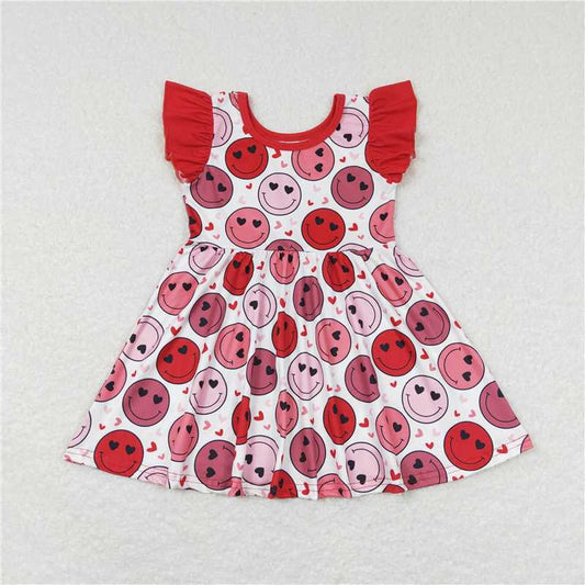GSD0513 Red flutter sleeves heart smile girls valentine's dress