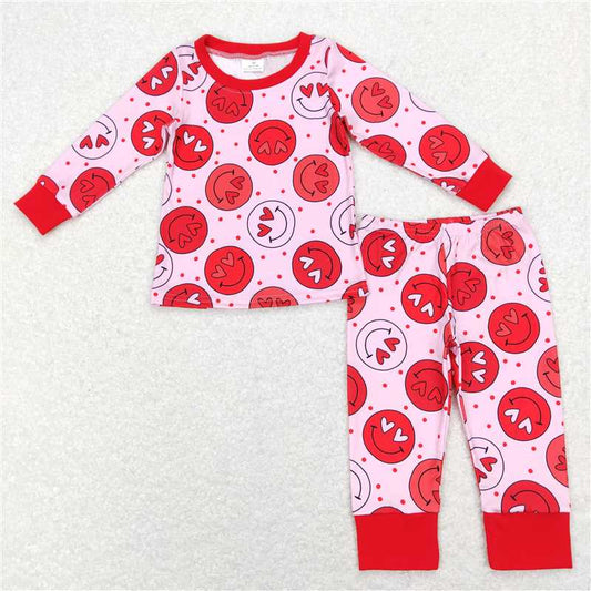 GLP1135 Heart smile long sleeves kids girls valentine's pajamas