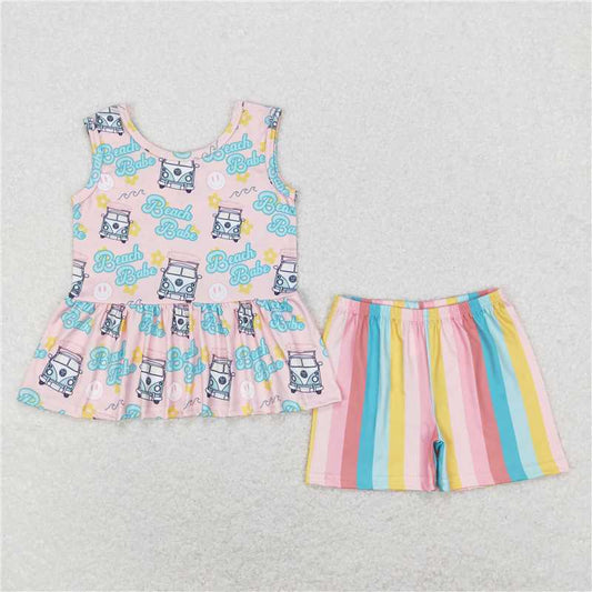 Baby Girls Beach Babe Tunic Top Stripes Shorts Outfits Summer Clothes Sets