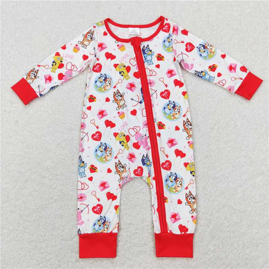 LR0908 Red Heart dog long sleeves baby girls valentine's romper