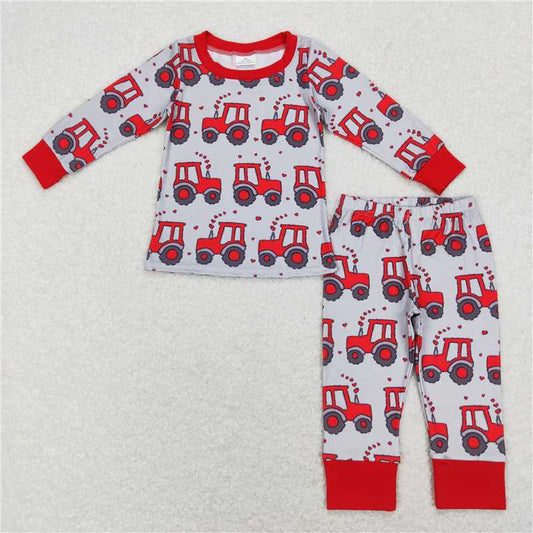 BLP0449 RTS NO MOQ Baby Boys Winter Outfits Red heart tractor kids boys farm valentines pajamas