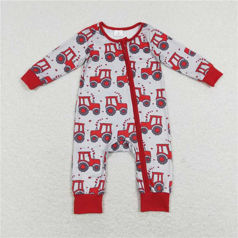 RTS LR0887 Heart tractor gray-red zipper long-sleeved jumpsuit