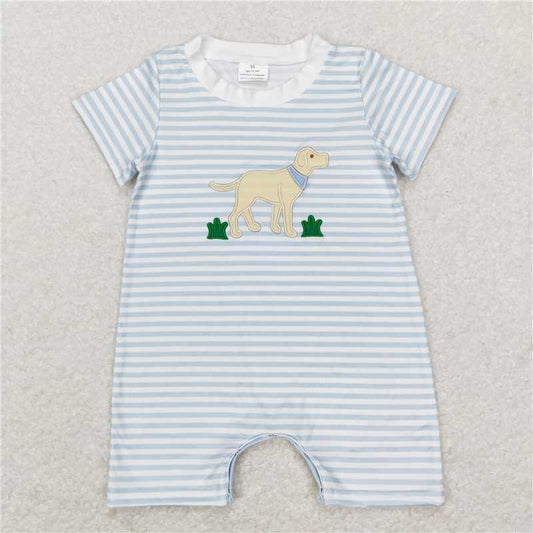 SR0526 Baby Boys Stripes Dog Short Sleeve Rompers