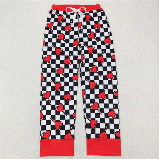 P0388 Adult Women Valentines Black Checkered Hearts Pants Pajamas
