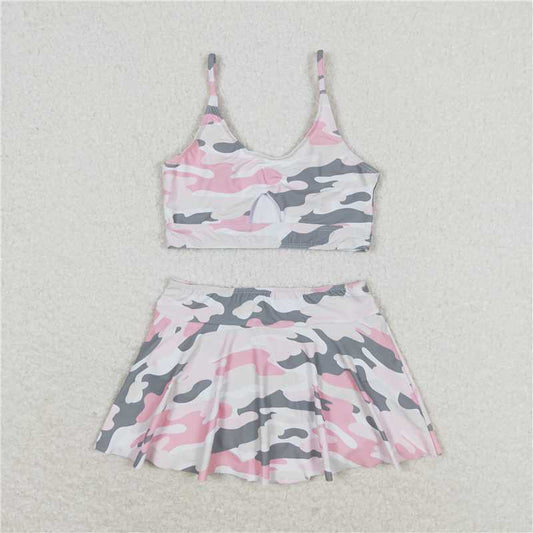 S0285  Baby Girls Summer Pink Camo Top Bottoms 2pcs Swimsuits