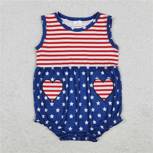 SR1444  Baby Infant Girls 4th Of July Stars Sleeveless Rompers