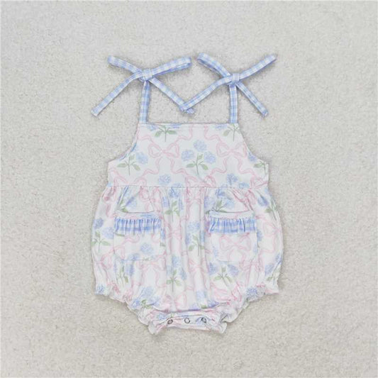 SR1482 RTS NO MOQ Baby Girls Summer Rompers Baby Infant Girls Bows Flowers Straps Rompers