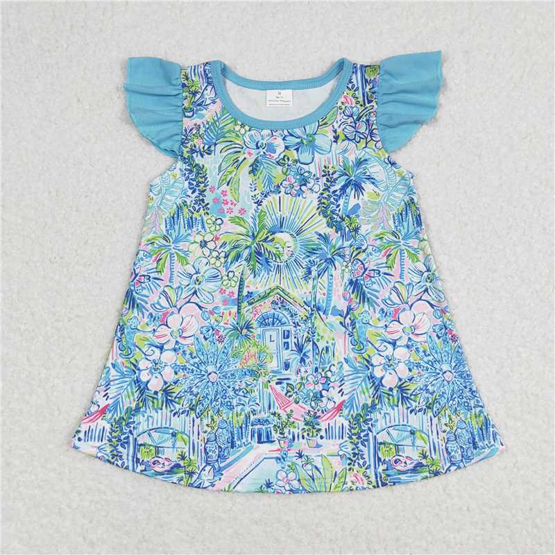 GT0562 RTS NO MOQ Baby Girls Summer Tops Baby Girls Flower Pearl Tunic Top