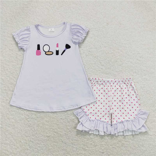 GSSO0862 Mirror lipstick purple short-sleeved shorts suit