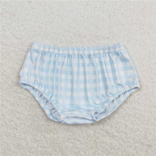 SS0352  Light blue plaid baby boy summer bummies