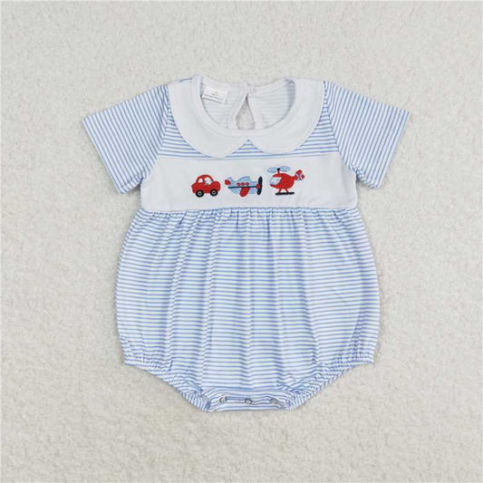 SR1152  Baby Boys Blue Stripes Transpotation Sibling Brother Clothes Sets