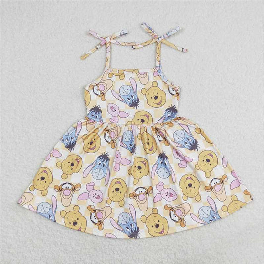 GSD1019  Baby Girls Straps Bear Tiger Knee Length Dresses