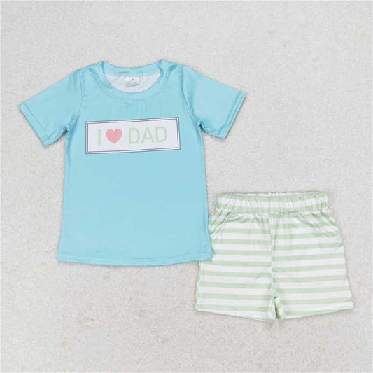 BSSO0878 Baby Boys I Love Dad Shirt Green Stripes Shorts Clothes Sets