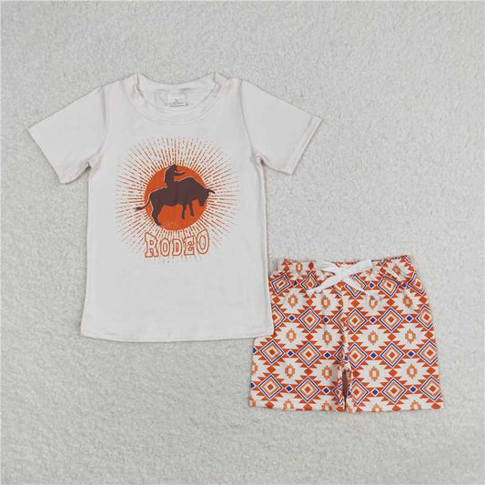 BSSO00829  Baby Boys Rodeo Short Sleeve Tee Shirts Tops Aztec Shorts Clothes Sets）