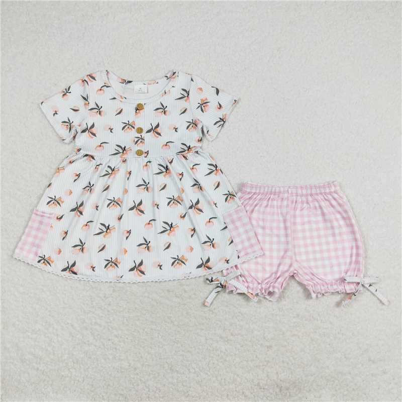 GSSO1000 Fruit orange striped short-sleeved pink plaid shorts set