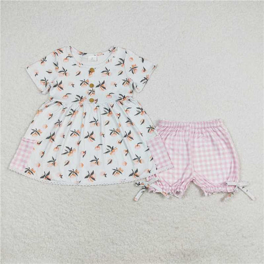 GSSO1000 Fruit orange striped short-sleeved pink plaid shorts set