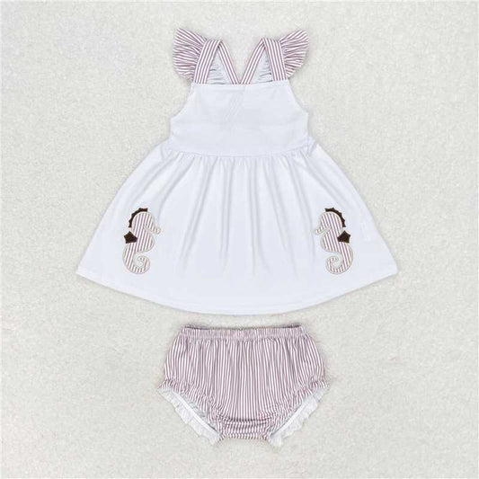 GBO0350 RTS NO MOQ Baby Girls Summer Outfits Baby Girls Sea Horse White Top Bummie Sets