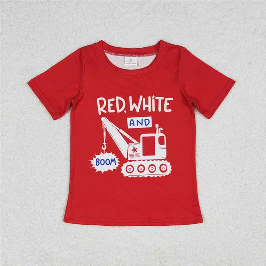 BT0652 RTS NO MOQ Baby Boys Summer Tops  Baby Boys Red 4th Of July Truck Short Sleeve Tee Shirts Tops