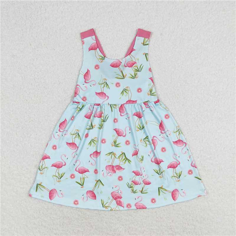 GSD0693  Baby Girls Flamgo Sleeveless Bows Summer Knee Length Dresses