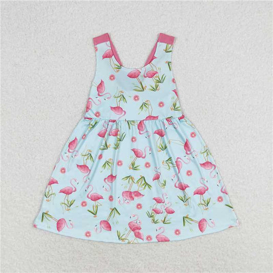 GSD0693  Baby Girls Flamgo Sleeveless Bows Summer Knee Length Dresses