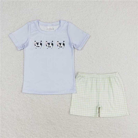 BSSO0935 Baby Boys Cows Western Shirt Shorts Clothes Sets