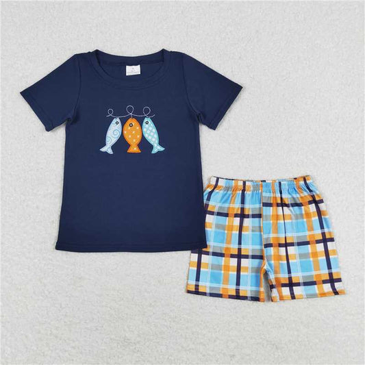 BSSO0465RTS NO MOQ Baby Boys Summer Boys Outfits  Baby Boys Fishes Shirts Shorts Summer Clothes Sets