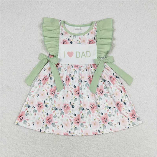 GSD1182 Baby Girls I Love Dad Green Flowers Bows Knee Length Dresses