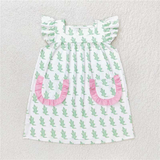 GSD1050  Baby Girls Crocodile Green Knee Length Dresses