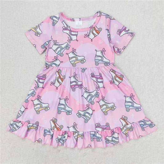 GSD1249  Baby Girls Skate Shoes Short Sleeve Knee Length Dresses