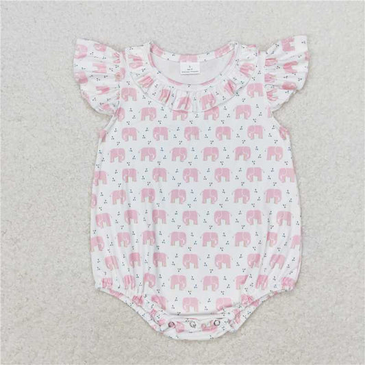 SR1825  Baby Infant Girls Boys Sibling Elephant Flutter Sleeve Rompers