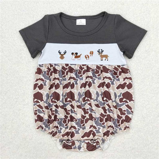 SR1243 Baby Girls Camo Dogs Deer Hunting Sibling Boys Rompers Clothes Sets