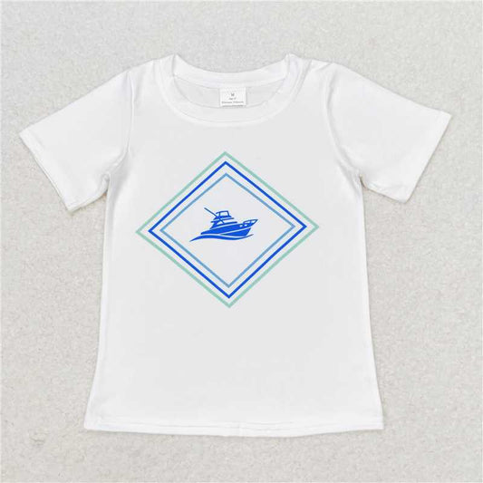 BT0613  Baby Boys White Ship Short Sleeve Tee Shirts Tops