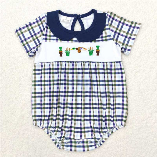 SR1242  Baby Girls Gingham Short Sleeve Ducks Summer Spring Rompers