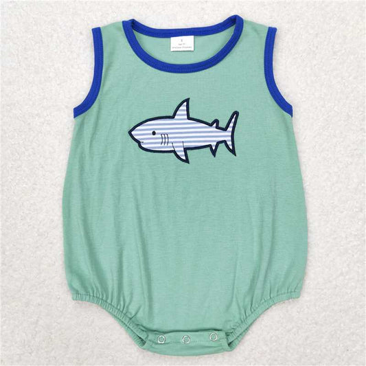 SR1590 Baby Boys Green Shark Summer Sleeveless Rompers