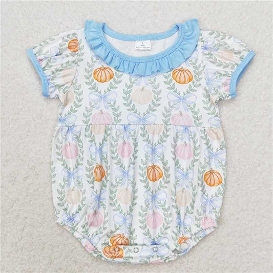 11.20 RTS NO MOQ （In stock）Matching SR1730 Baby Infant Girls Pumpkin Leaves Short Sleeve Rompers