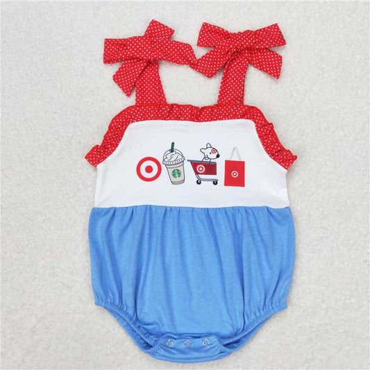SR1605RTS NO MOQBaby Girls Summer Rompers  Baby Girls Straps Coffee Cart Summer Rompers